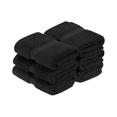 Superior Egyptian Cotton Pile Face Towel/Washcloth Set of 6, Ultra Soft Luxury Towels, Thick Plush Essentials, Absorbent Heavyweight, Guest Bath, Hotel, Spa, Home Bathroom, Shower Basics, Black - Image 1
