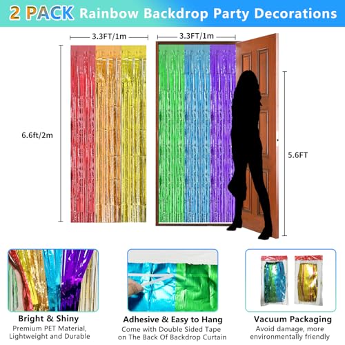 JEBUTU 2 Pack Rainbow foil Fringe Backdrop Curtains, 3.3x6.6FT Rainbow Party Decorations Tinsel Backdrop Fringe Curtain Party Streamer for Engagement Graduation Pride Back to School - Image 2