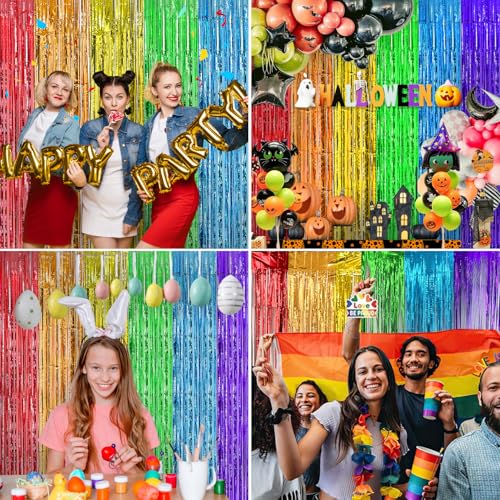 JEBUTU 2 Pack Rainbow foil Fringe Backdrop Curtains, 3.3x6.6FT Rainbow Party Decorations Tinsel Backdrop Fringe Curtain Party Streamer for Engagement Graduation Pride Back to School - Image 4