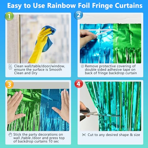 JEBUTU 2 Pack Rainbow foil Fringe Backdrop Curtains, 3.3x6.6FT Rainbow Party Decorations Tinsel Backdrop Fringe Curtain Party Streamer for Engagement Graduation Pride Back to School - Image 5
