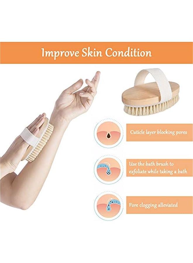 Loquat body brush, natural bristle shower brush, dry brushing back scrubber for exfoliation, massage, blood circulation improvement, cellulite - Image 5