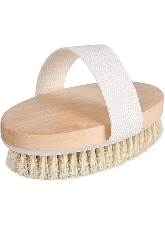 Loquat body brush, natural bristle shower brush, dry brushing back scrubber for exfoliation, massage, blood circulation improvement, cellulite - Image 1