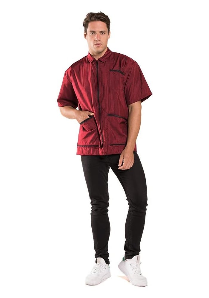 Betty Dain Premier Barber Jacket in Burgundy - Stylish and Functional Short-Sleeved Design - Image 2