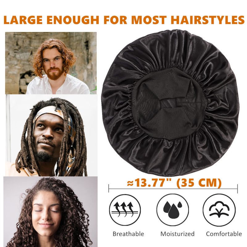 Himoswis Bonnet for Men,Hair Bonnet for Sleeping,Double Layer Satin Bonnets for Black Women Curly Hair Braids,Reversible Sleep Cap (Large,Black/Black) - Image 4