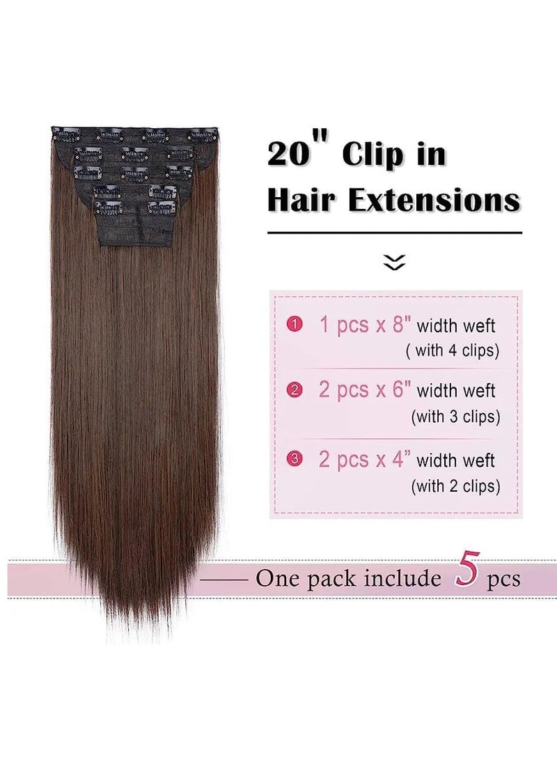 إستيل وصلات شعر بمشبك للنساء، قطع شعر من الألياف، وصلات شعر بلاستيكية سميكة مع مشابك غير مرئية للسيدات، 5 قطع بني متوسط - Image 2