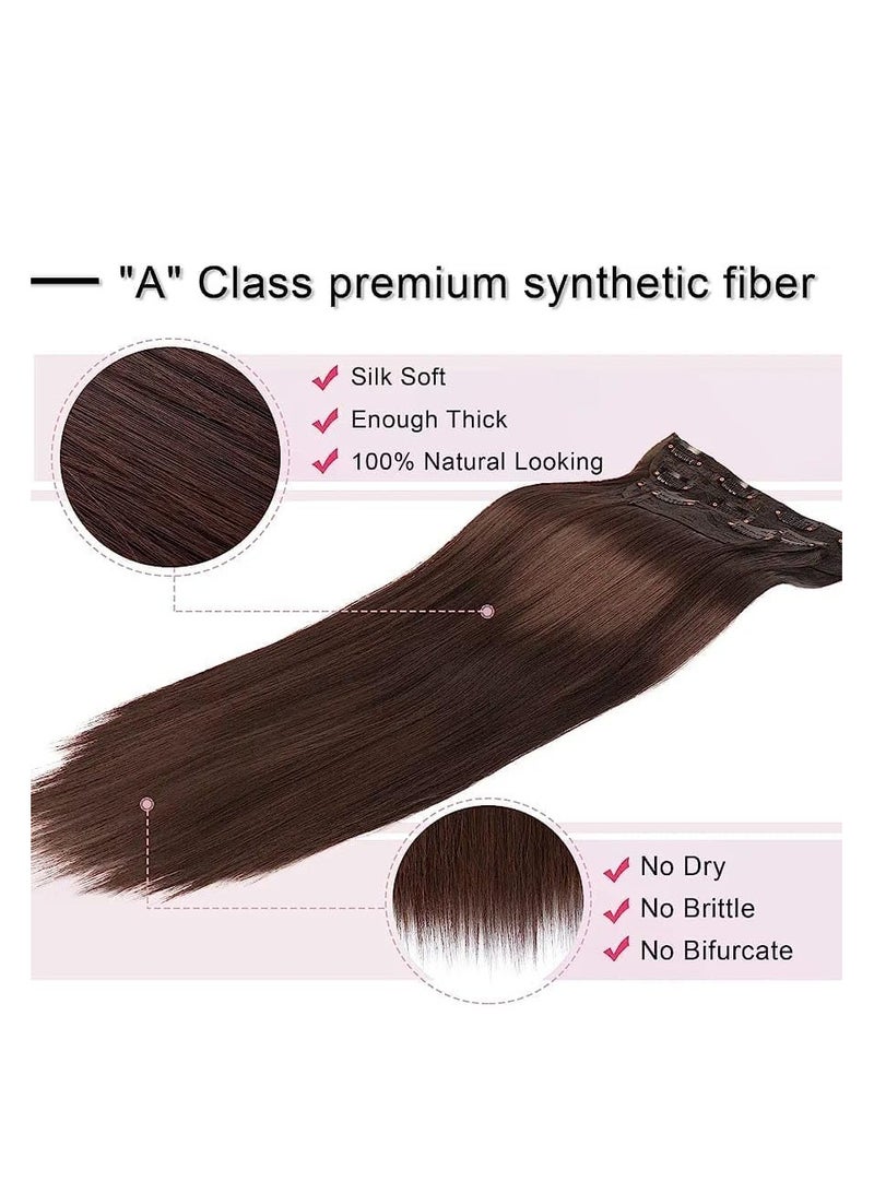 إستيل وصلات شعر بمشبك للنساء، قطع شعر من الألياف، وصلات شعر بلاستيكية سميكة مع مشابك غير مرئية للسيدات، 5 قطع بني متوسط - Image 3