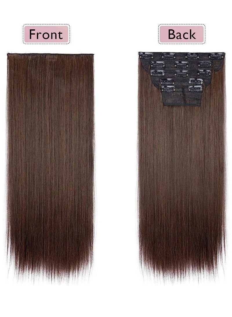 إستيل وصلات شعر بمشبك للنساء، قطع شعر من الألياف، وصلات شعر بلاستيكية سميكة مع مشابك غير مرئية للسيدات، 5 قطع بني متوسط - Image 4