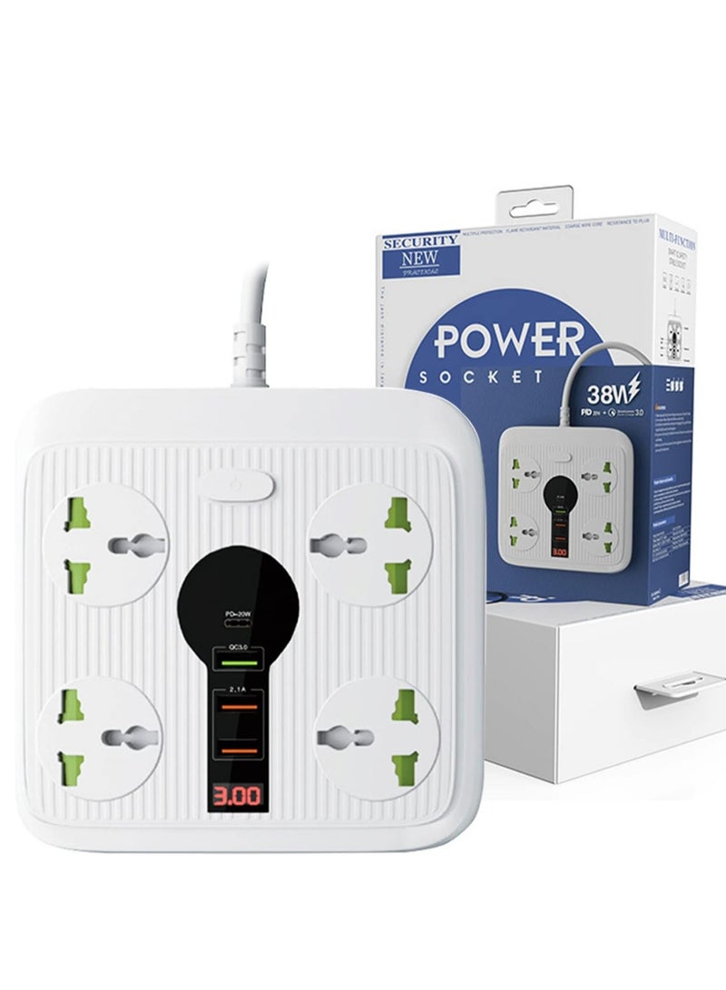ELTRAZONE Power Strip Surge Protector with USB - Extension Cord Flat Plug with Widely 4 AC Outlet and 3 USB 1 PD, LED Small Desktop Station with 6 ft Power Cord, Compact Socket for Travel, Home and Office - Image 1