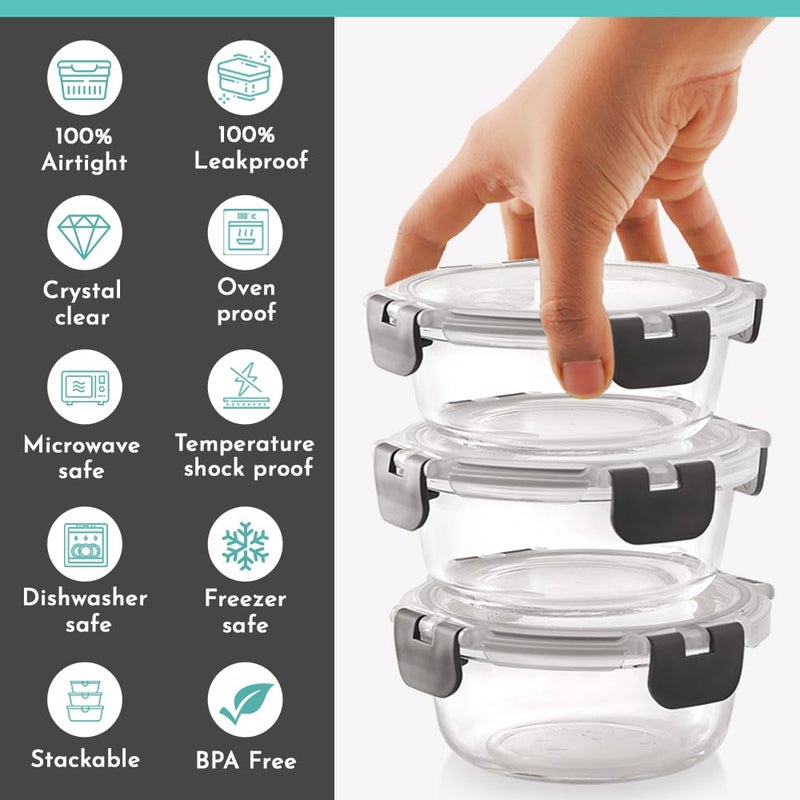 Magnus Magnus G-Lock Solid Glass Lunch Box with Vertical Pouch and Detachable Clip,1 SS Bottle and 3 Round Airtight, Leakproof,Microwave Safe Borosilicate Glass Containers,400 ML Each-Premium Lunch Boxes  - Image 5
