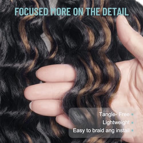 ToyoTree Ocean Wave Crochet Hair - 16 Inch 8 Packs Brown Highlight Mid-Length Curly Deep Wave Crochet Hair, Synthetic Ocean Wave Braiding Hair Extensions (16 Inch,P4/30-8P) - Image 4