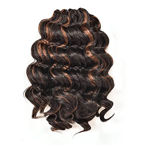 ToyoTree Ocean Wave Crochet Hair - 16 Inch 8 Packs Brown Highlight Mid-Length Curly Deep Wave Crochet Hair, Synthetic Ocean Wave Braiding Hair Extensions (16 Inch,P4/30-8P) - Image 2