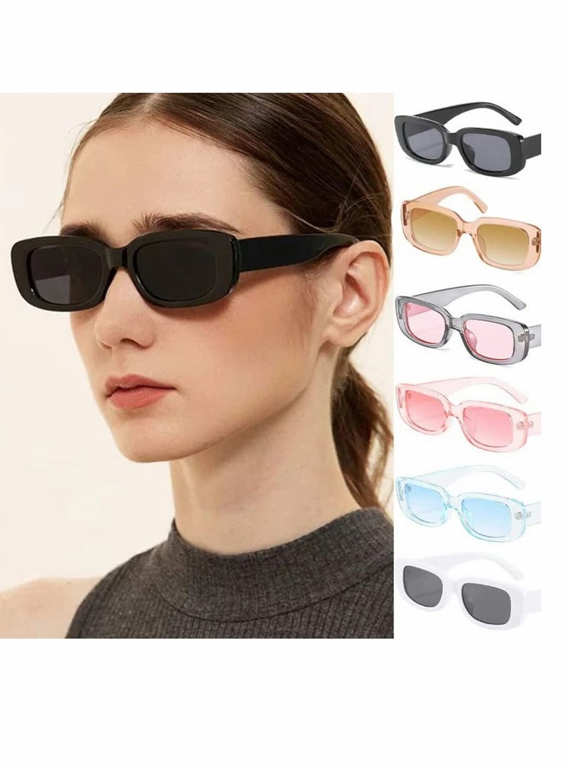 Y&D Retro Rectangle Sunglass Women and Men Vintage Small Square Sun Glasses Protection Glasse Driving 90’s Fashion Narrow Frame UV400(1Black 1White)  - Image 5