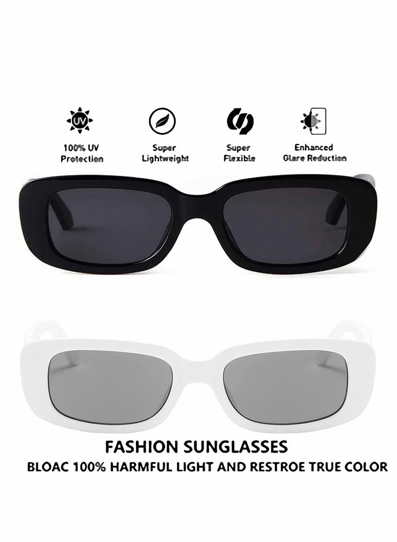 Y&D Retro Rectangle Sunglass Women and Men Vintage Small Square Sun Glasses Protection Glasse Driving 90’s Fashion Narrow Frame UV400(1Black 1White)  - Image 4