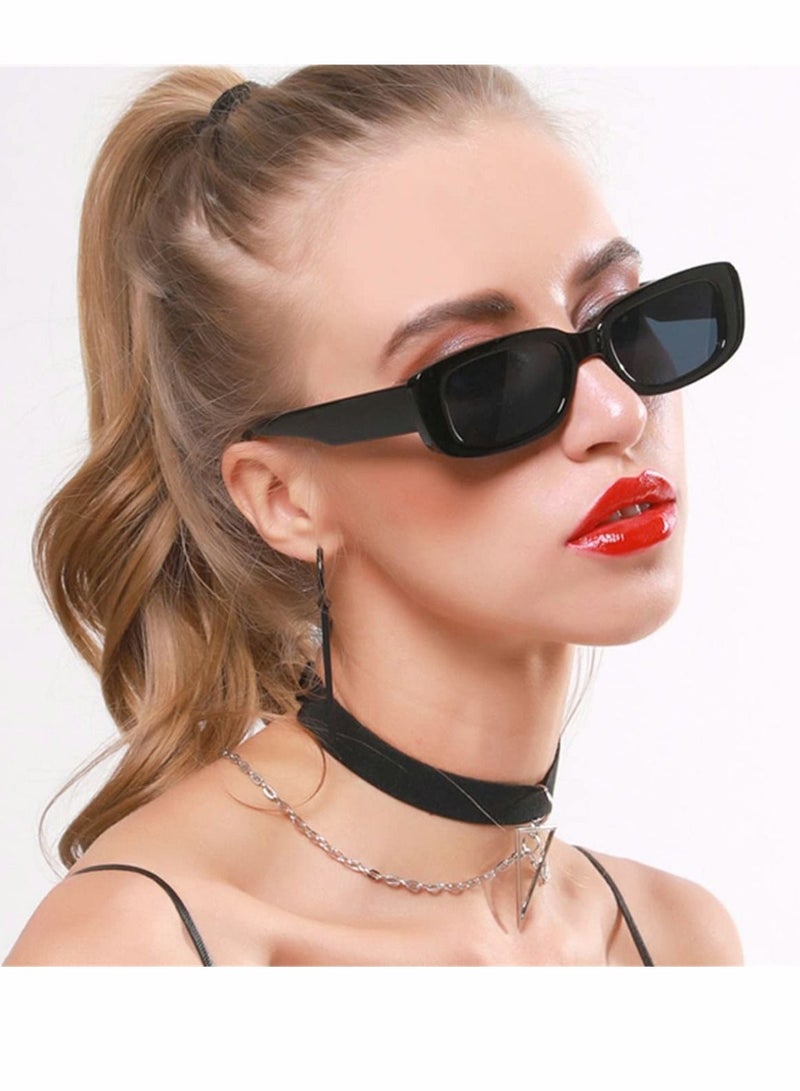 Y&D Retro Rectangle Sunglass Women and Men Vintage Small Square Sun Glasses Protection Glasse Driving 90’s Fashion Narrow Frame UV400(1Black 1White)  - Image 2