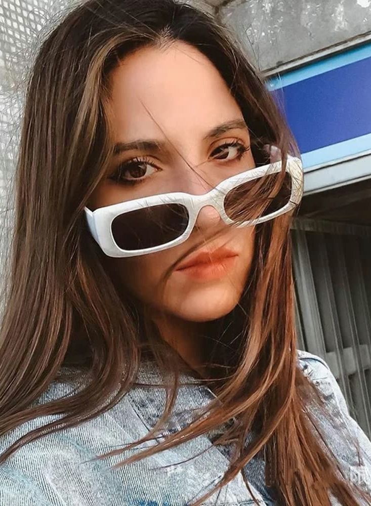 Y&D Retro Rectangle Sunglass Women and Men Vintage Small Square Sun Glasses Protection Glasse Driving 90’s Fashion Narrow Frame UV400(1Black 1White)  - Image 3