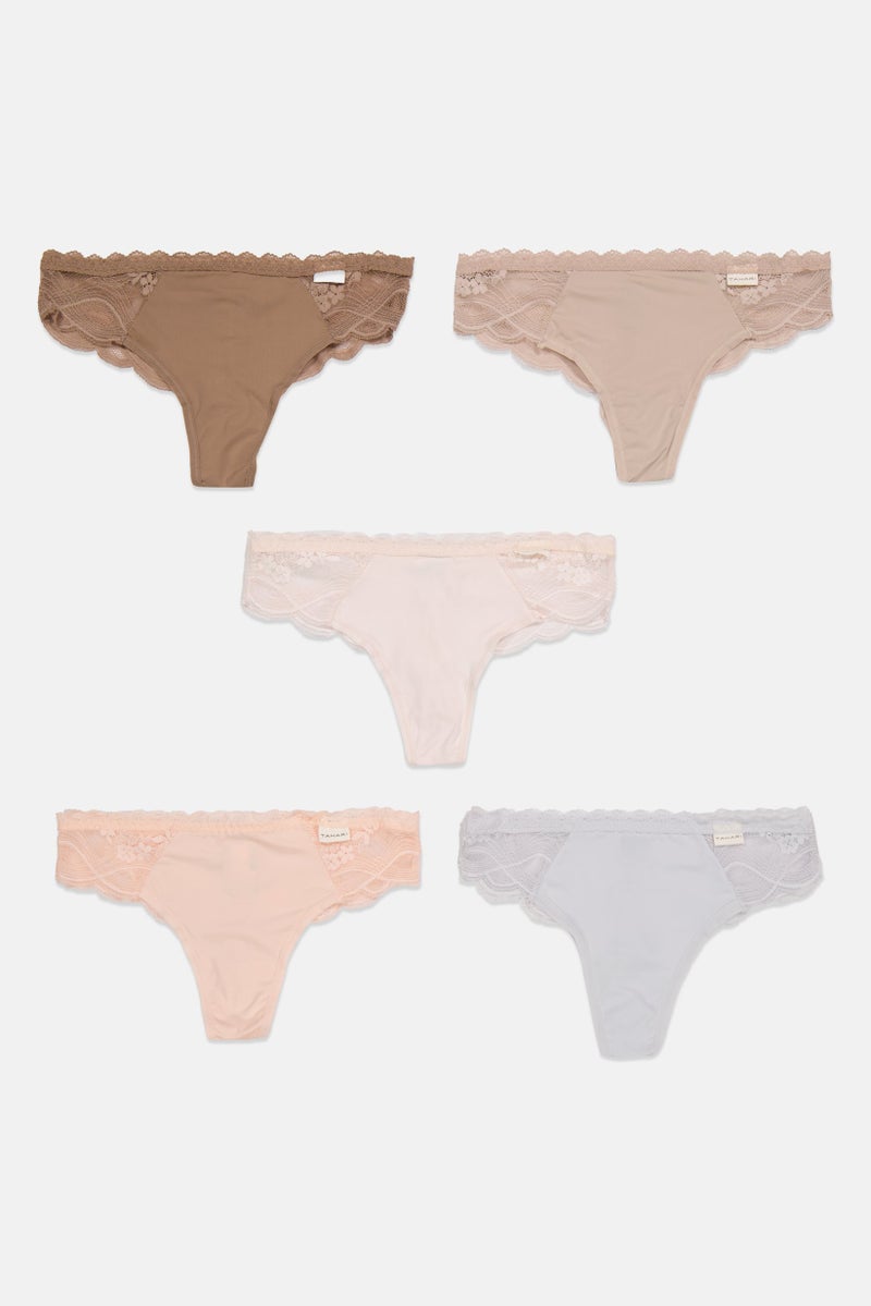 Tahari Women 5 Pcs Laced Nylon Panty, Peach  - Image 1