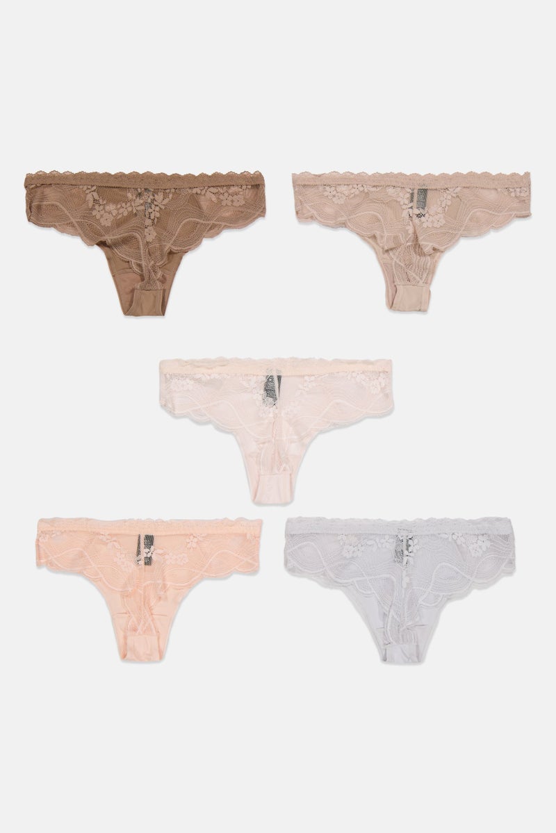 Tahari Women 5 Pcs Laced Nylon Panty, Peach  - Image 2