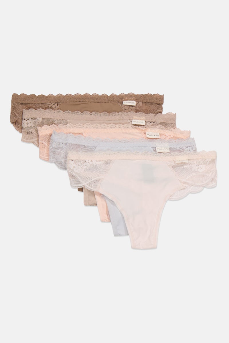 Tahari Women 5 Pcs Laced Nylon Panty, Peach  - Image 3