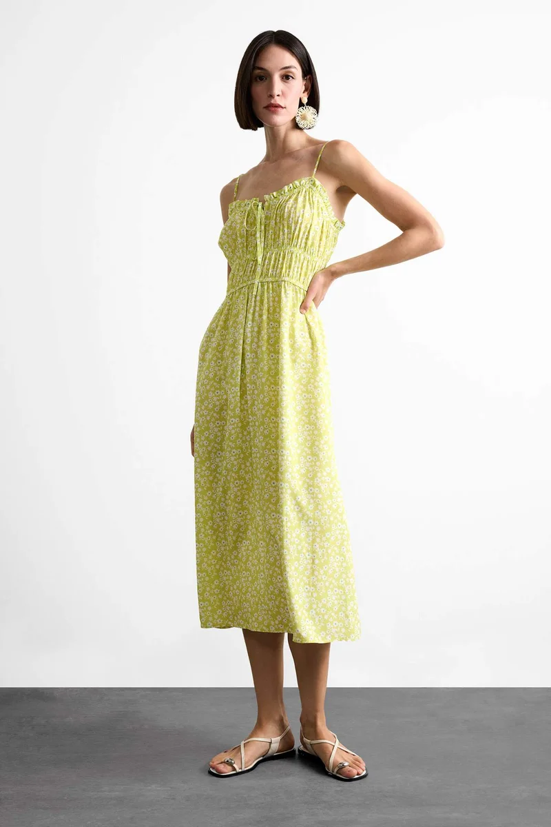 DeFacto Floral Patterned Strappy Midi Dress