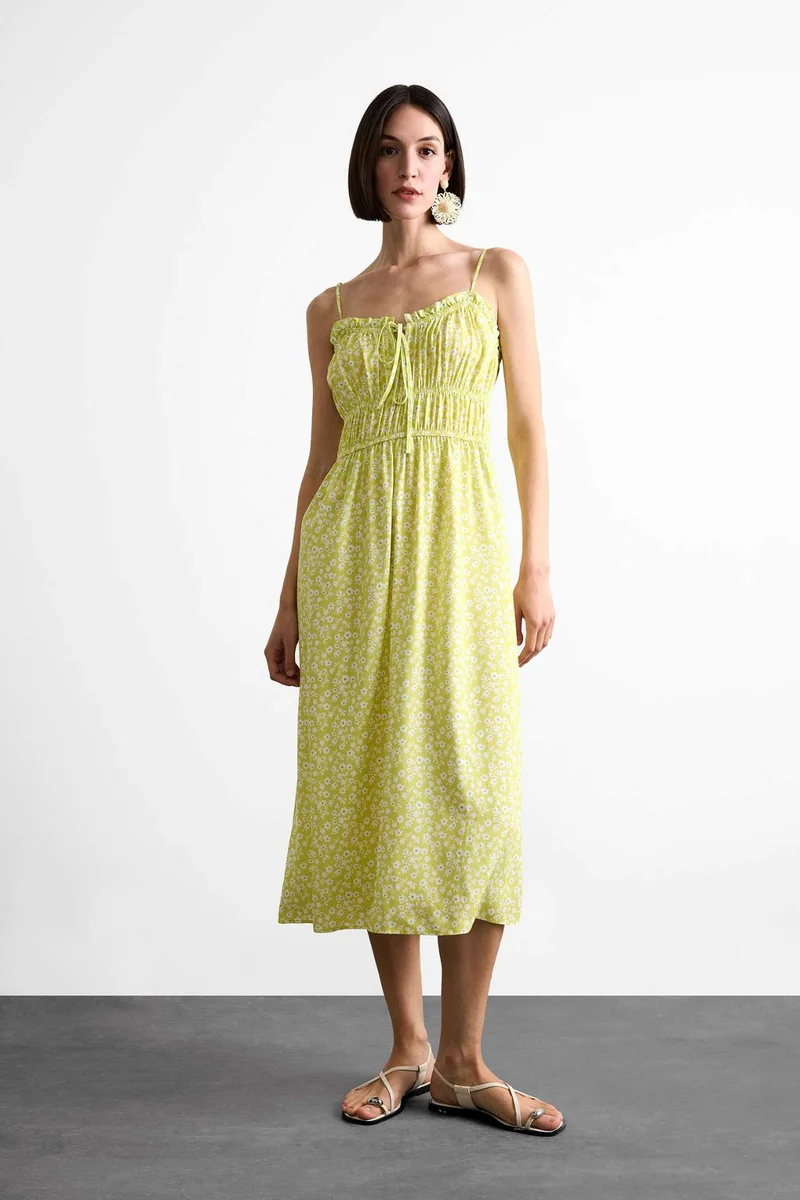 DeFacto Floral Patterned Strappy Midi Dress