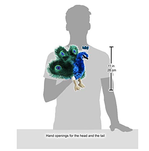 Folkmanis Small Peacock Hand Puppet Blue Green Gold - Image 5