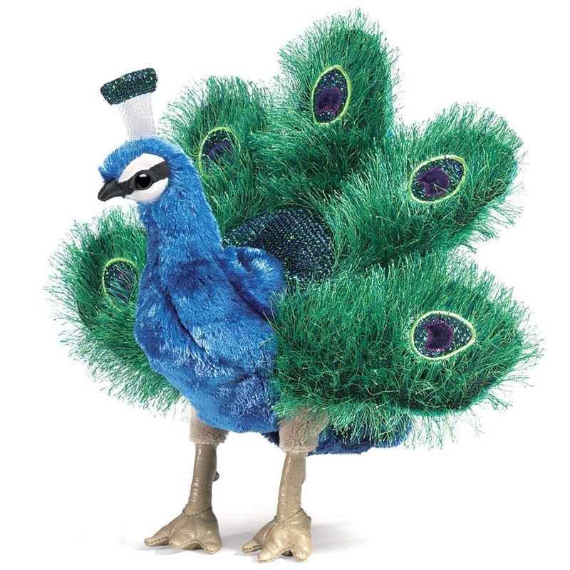 Folkmanis Small Peacock Hand Puppet Blue Green Gold - Image 3