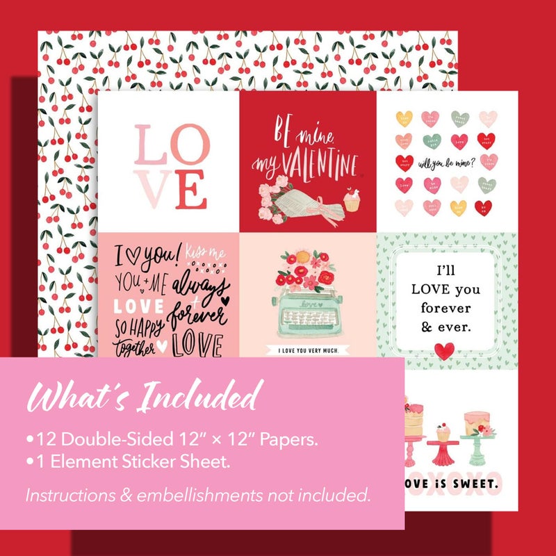 Echo Park Paper Co. My Valentine Collection Kit â€“ 12x12 Double-Sided Paper & Stickers Set for Scrapbooking, Valentine's Card Making, DIY Crafts, Classroom Art, Collage, Decorations, Multicolor - Image 3