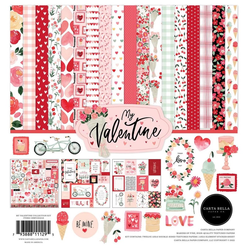 Echo Park Paper Co. My Valentine Collection Kit â€“ 12x12 Double-Sided Paper & Stickers Set for Scrapbooking, Valentine's Card Making, DIY Crafts, Classroom Art, Collage, Decorations, Multicolor - Image 1