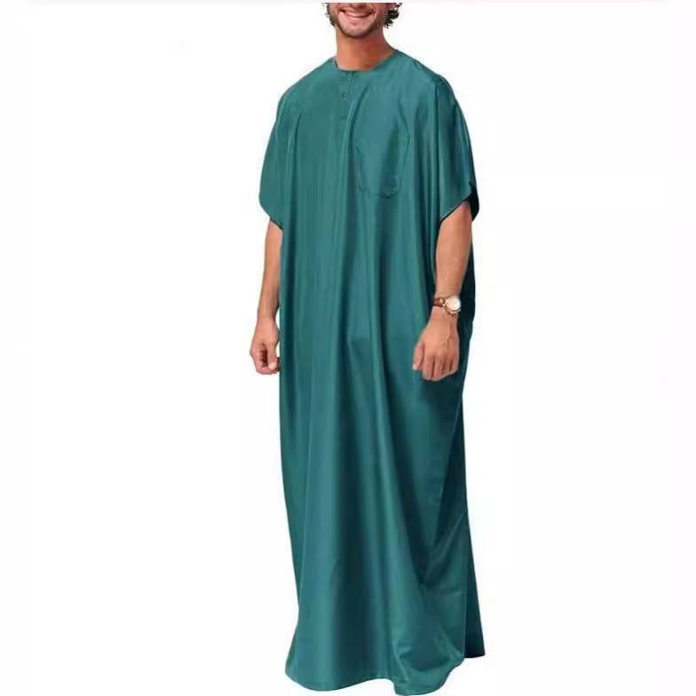 2024 New Muslim Mens Dubai Thobe Robe Shirt Navy blue  - Image 5
