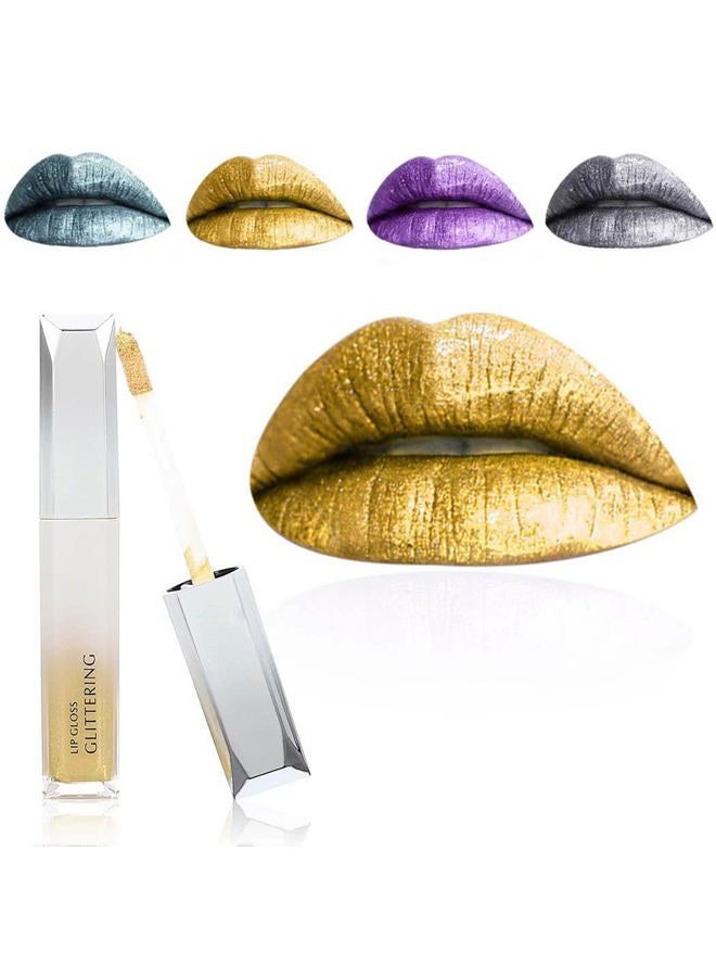 Kilshye Glitter Lipstick Matte Liquid Lipsticks Metallic Lip Glaze High Pigment Lipgloss Long Lasting Waterproof Lip Makeup for Women and Girls Pack of 1 (D- Gold 5) - Image 1