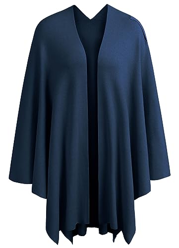 PULI Womens Large Cross Front Poncho Sweater Wrap Topper Knitted Elegant Shawls Cape for Fall Winter Dark Slate Blue - Image 4