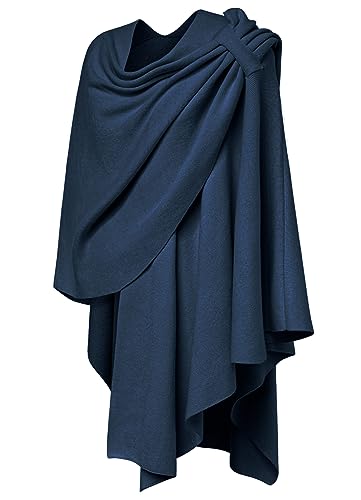 PULI Womens Large Cross Front Poncho Sweater Wrap Topper Knitted Elegant Shawls Cape for Fall Winter Dark Slate Blue - Image 5