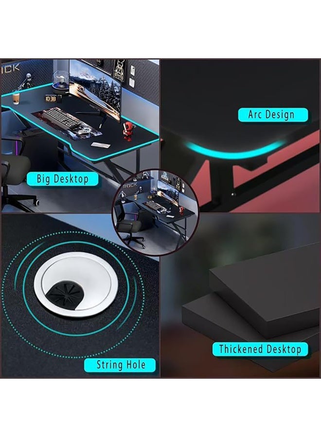 مكتب ألعاب، طاولة ألعاب كمبيوتر، مكتب كمبيوتر مريح، مكتب دراسة للكتابة، مكتب مكتب منزلي على شكل حرف K مع فتحتين للكابلات، سطح مكتب واسع، مثالي للطلاب واللاعبين، 120x60x74 سم، أسود، DI120 - Image 5