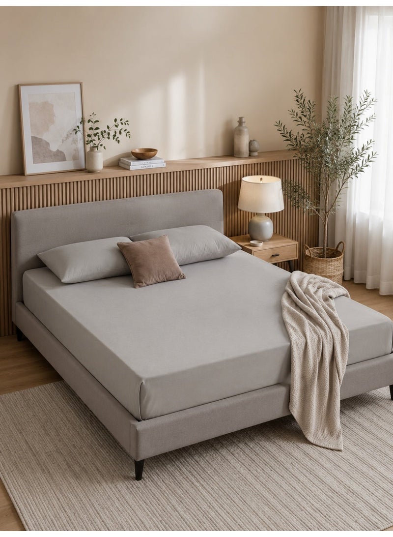 Home auraa 1-Piece Essential Microfiber Fitted Sheet Solid,Color: Light Grey, King (180 x 200 + 30 cm),Design Soft Fabric Deep Pocket Elastic Edge Bed Linen - Image 5
