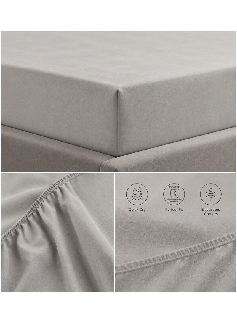 Home auraa 1-Piece Essential Microfiber Fitted Sheet Solid,Color: Light Grey, King (180 x 200 + 30 cm),Design Soft Fabric Deep Pocket Elastic Edge Bed Linen - Image 3