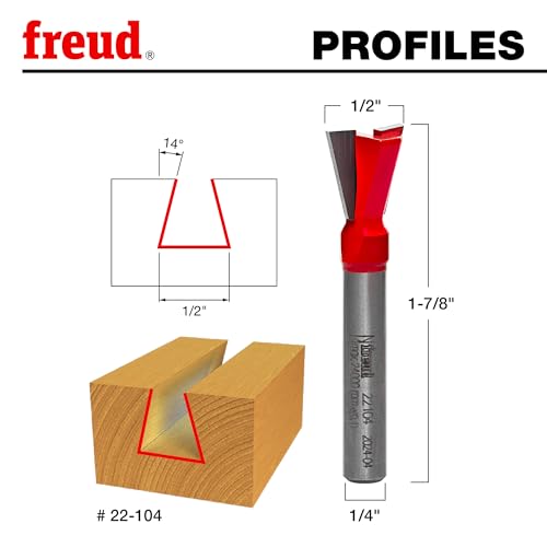 Freud 1/2" (dia.) Dovetail Bit with 1/4" shank, 1-7/8" overall length (22-104) - Image 2