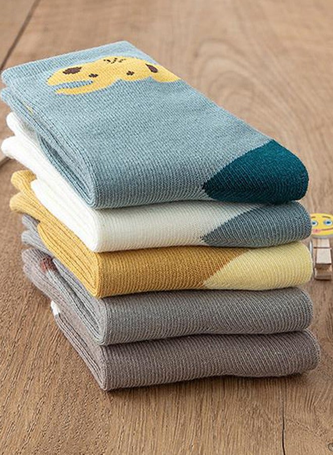 5 Pairs Of Children's Cotton Socks, Pure Cotton Cartoon Cute Mid-Calf Socks, Suitable For 0-3 Year Old Babies, Cotton Floor Socks For Boys And Girls  - Image 3