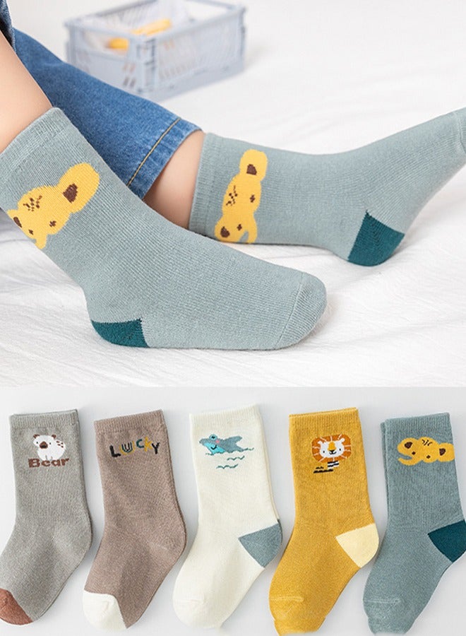 5 Pairs Of Children's Cotton Socks, Pure Cotton Cartoon Cute Mid-Calf Socks, Suitable For 0-3 Year Old Babies, Cotton Floor Socks For Boys And Girls  - Image 2