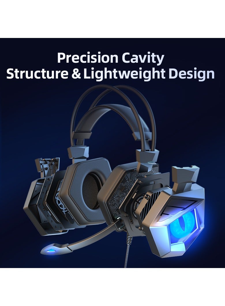 Gaming Headset, Over-Ear Gaming Headset for PC, Switch, PS4, PS5, Xbox One, Wired Video Game Headset with Microphone Noise Cancellation, Stereo Bass Surround Sound, LED Light, Soft Memory Earmuffs - Image 2