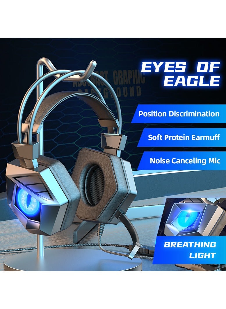 Gaming Headset, Over-Ear Gaming Headset for PC, Switch, PS4, PS5, Xbox One, Wired Video Game Headset with Microphone Noise Cancellation, Stereo Bass Surround Sound, LED Light, Soft Memory Earmuffs - Image 3