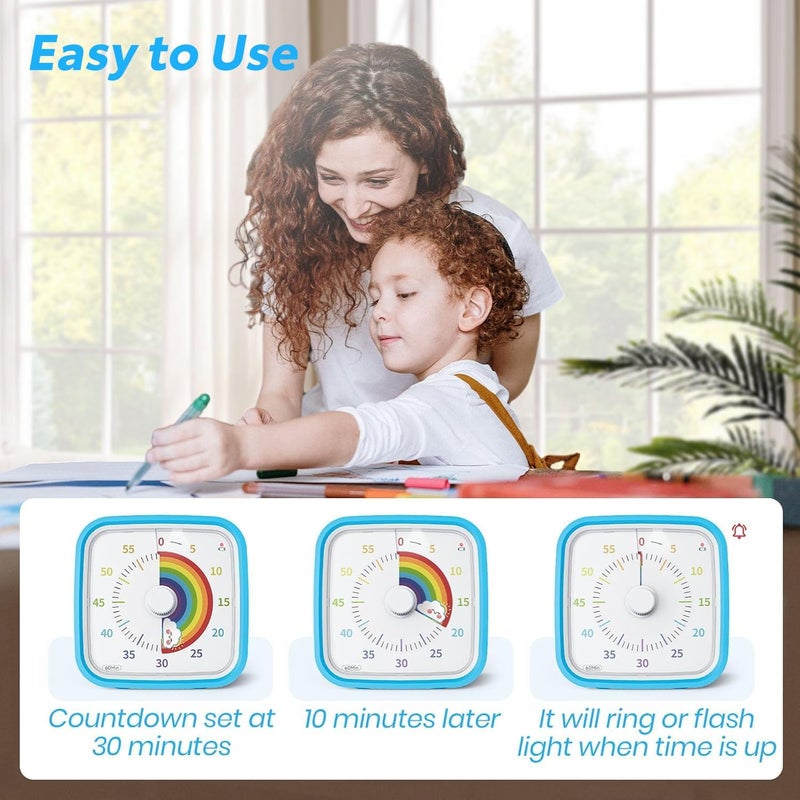 Exrp Visual Timer with Protective Case, Rainbow Disk 60 Minute Countdown Timer for Kids and Adults, Silent Time Management Tool - Image 3