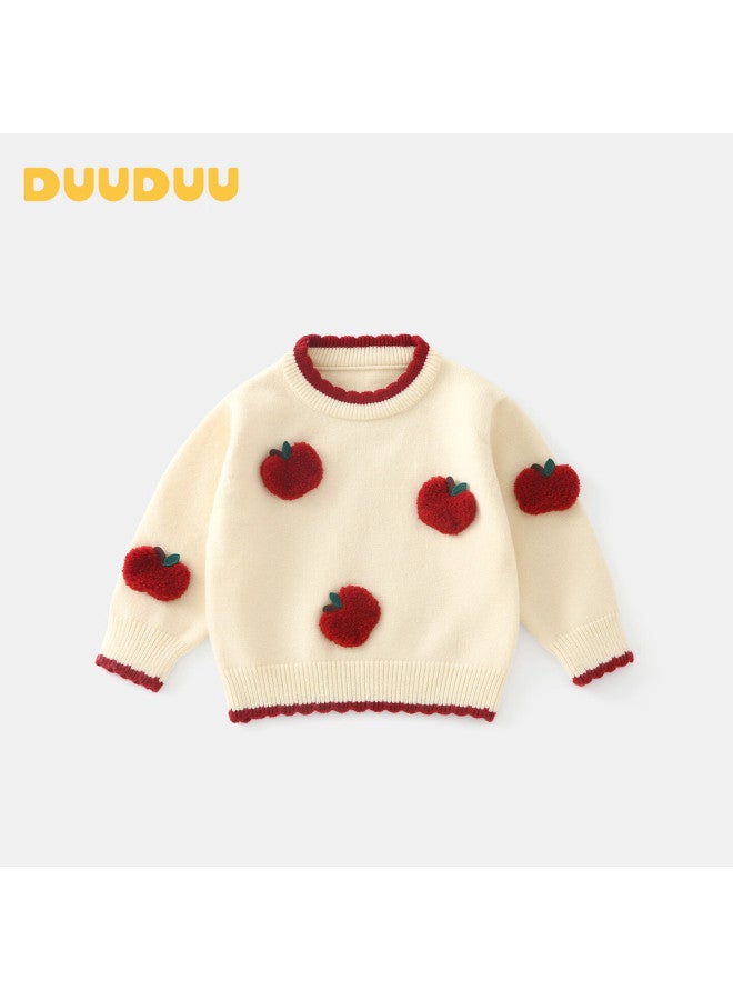 Duuduu Girls Sweater Spring Autumn Knit Top Baby Cartoon Pullover Cute Long Sleeve Outwear Apricot 110 - Image 1