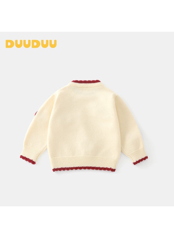 Duuduu Girls Sweater Spring Autumn Knit Top Baby Cartoon Pullover Cute Long Sleeve Outwear Apricot 110 - Image 2