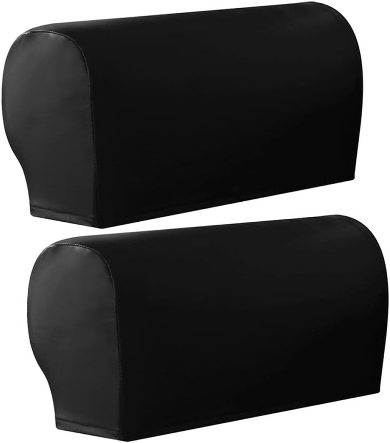 Amosfun Pu Sofa Armrest Covers, Stretchy Universal Arm Chair Protectors, Waterproof Black Elastic Sofa Armrest Slipcovers for Home Couch, 1 Pair - Image 1