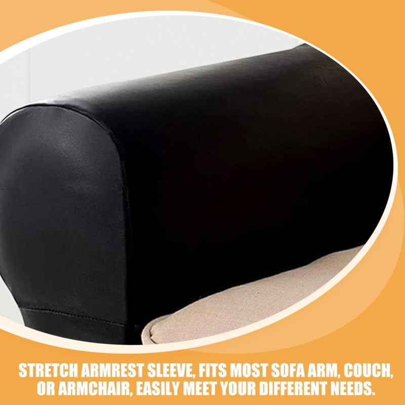 Amosfun Pu Sofa Armrest Covers, Stretchy Universal Arm Chair Protectors, Waterproof Black Elastic Sofa Armrest Slipcovers for Home Couch, 1 Pair - Image 5