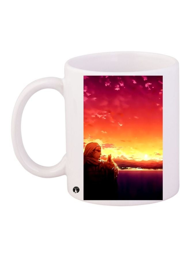 RYN Anime Printed Coffee Mug White/Red/Orange 11ounce