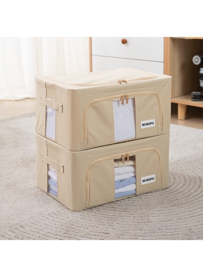 HOKIPO 600D Oxford Fabric Stackable Cloth Organiser Storage Box, Beige 24L- Pack of 2 (AR-4731-BGE*2) - Image 2