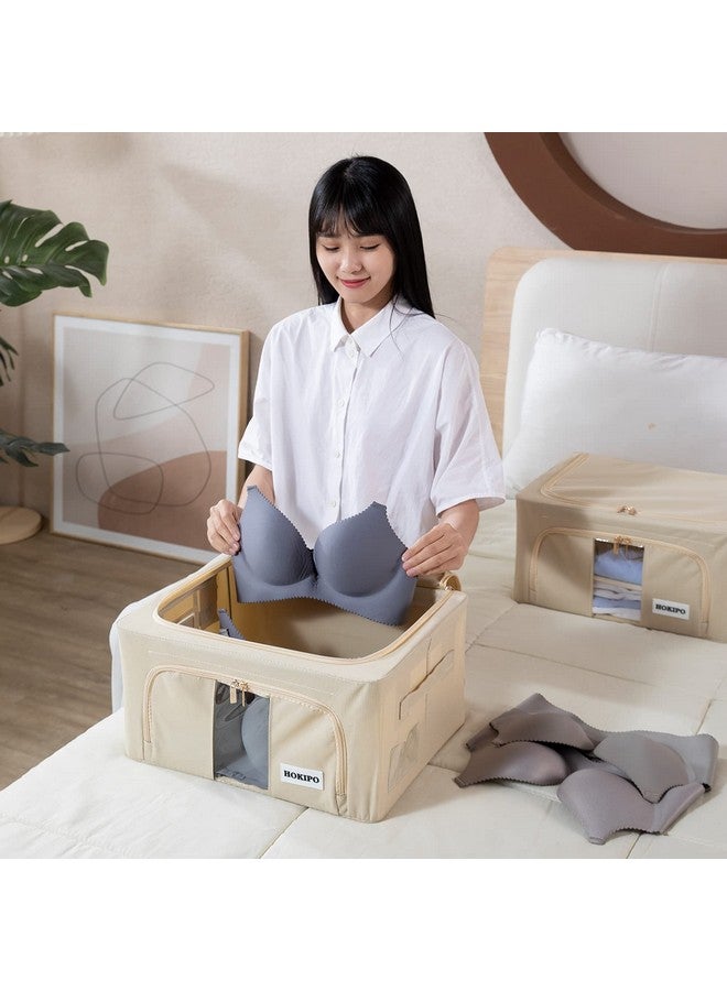 HOKIPO 600D Oxford Fabric Stackable Cloth Organiser Storage Box, Beige 24L- Pack of 2 (AR-4731-BGE*2) - Image 4