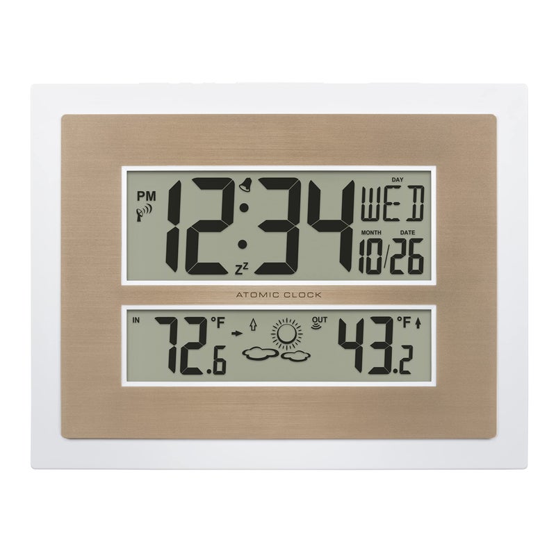 La Crosse Technology La Crosse Technology 51214937INT Atomic Digital Wall Clock with Temperature  Forecast in WhiteChampagne 
