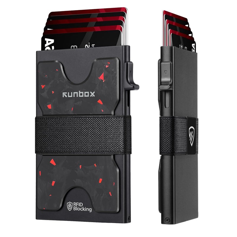 RUNBOX Slim Card Holder Wallet for Men, Minimalist RFID Blocking Wallet with Pop-Up Function, Ultra-Thin Design, Metal Business Card Cases holds 6+6 Cards, Gifts for Men, Men's Accessories - Image 1